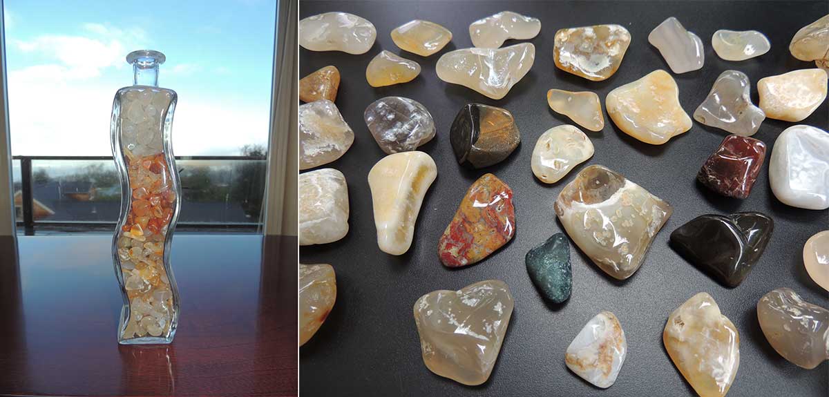 Polished stones from Tillamook Coast beaches on display in Cape Meares.