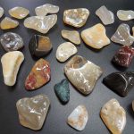 Polished stones on display in Cape Meares