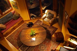 Warm-toned living room at Eagles Nest Vacation Rental, Neahkahnie