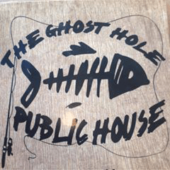 The Ghost Hole Public House logo: fish skeleton and fishing pole