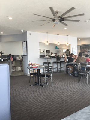 Cafe tables and ceiling fan