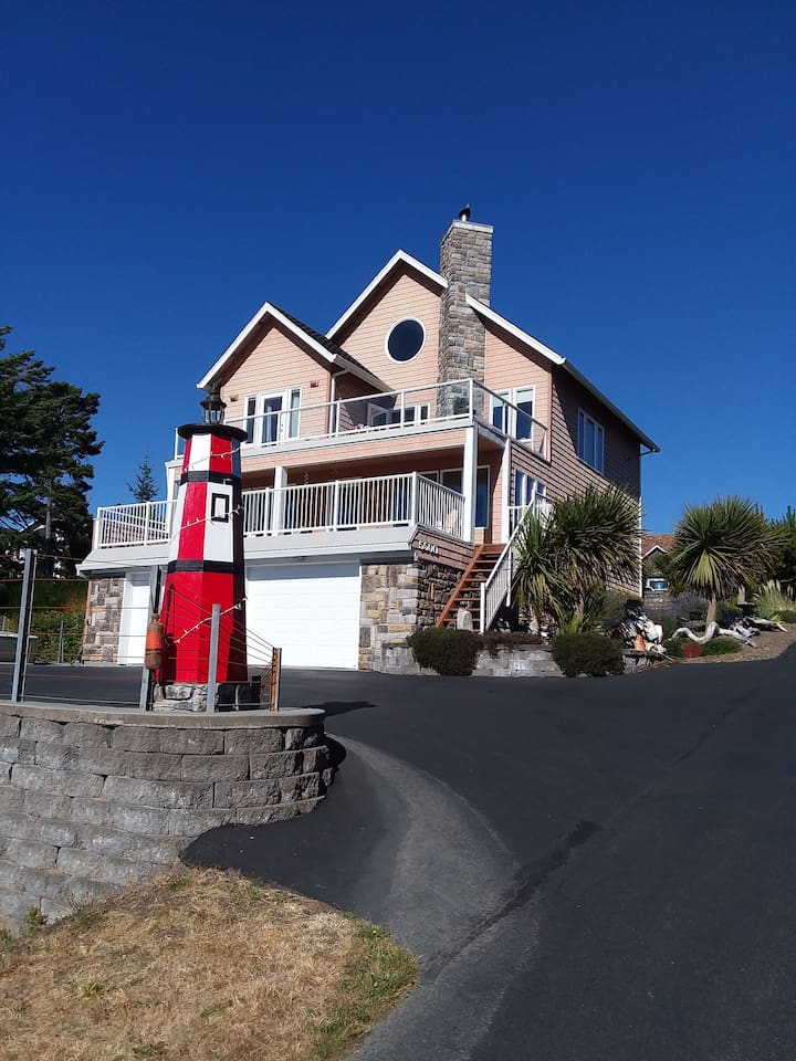 Pink three-story house