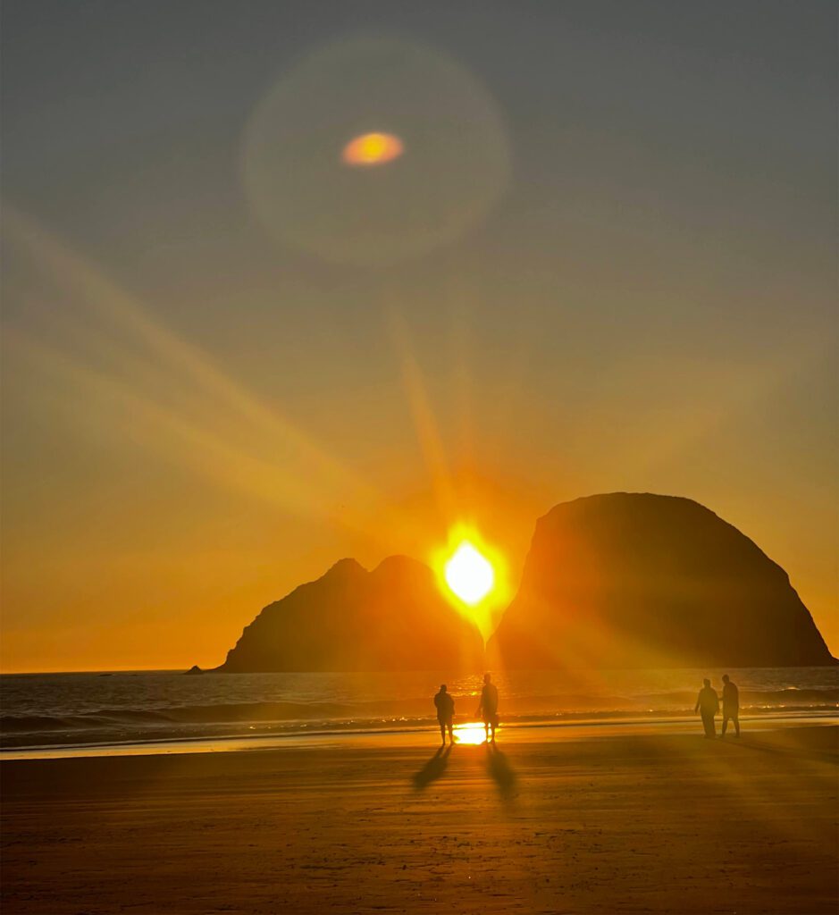 Oceanside sunset beach haystack rocks