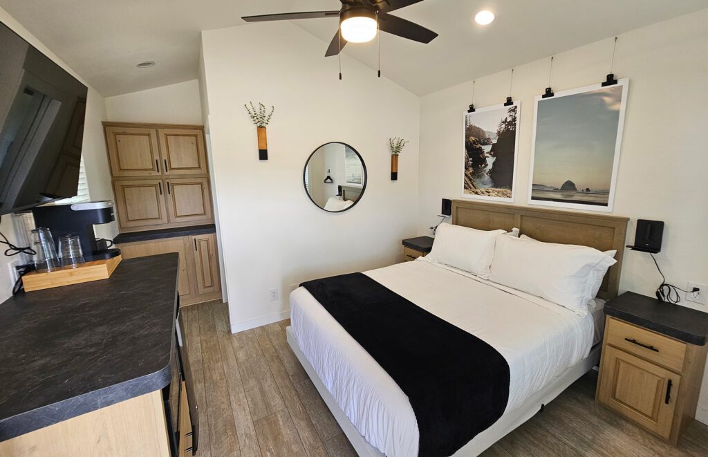 Roam Tillamook RV Park Cabin Interior bed