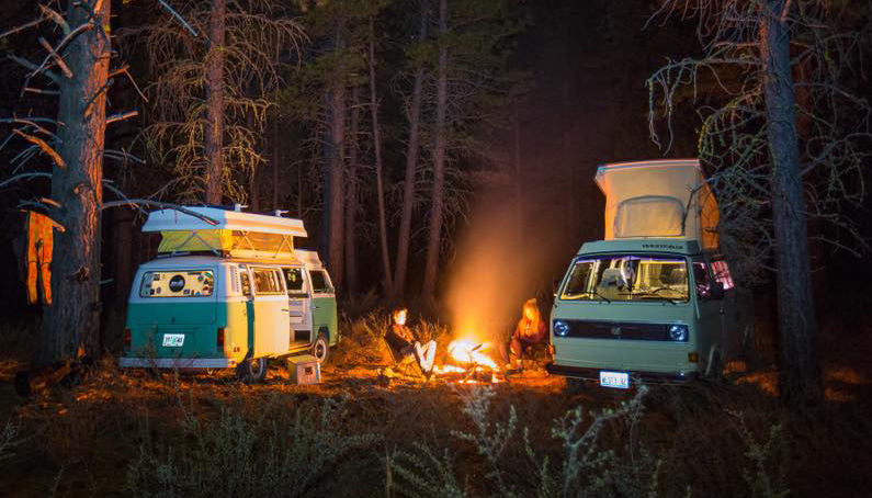 forest camp fire night vans