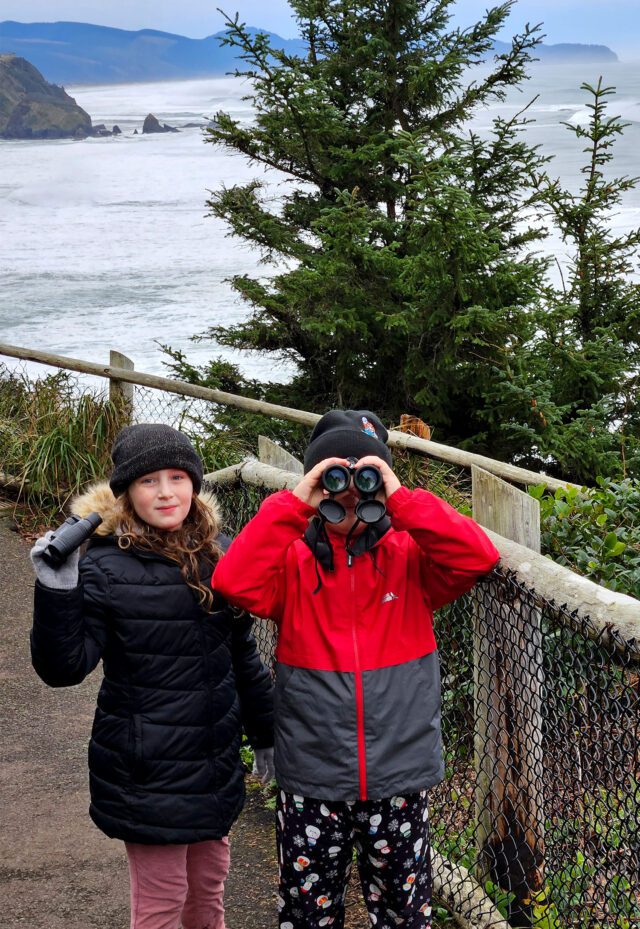 kids binoculars coast path overlook