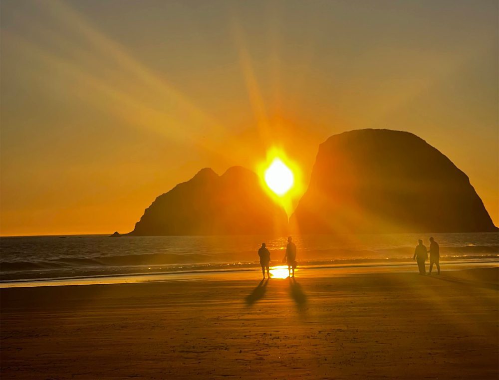 Oceanside sunset beach haystack rocks
