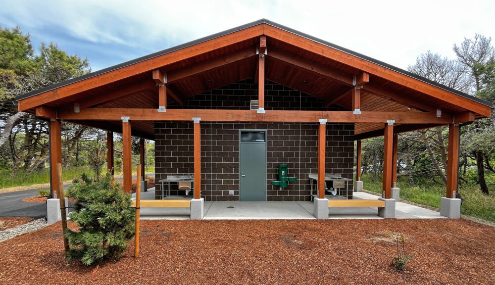 New restroom shower building Nehalem Bay State Park west view